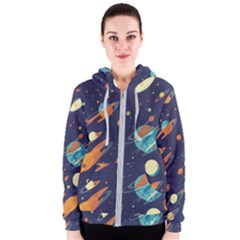 Space Galaxy Planet Universe Stars Night Fantasy Women s Zipper Hoodie by Pakjumat