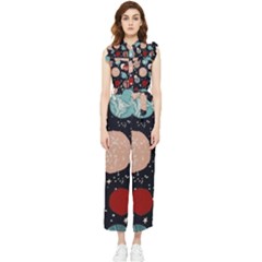 Space Galaxy Pattern Women s Frill Top Chiffon Jumpsuit by Pakjumat