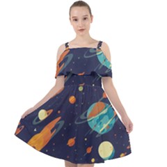 Space Galaxy Planet Universe Stars Night Fantasy Cut Out Shoulders Chiffon Dress by Pakjumat