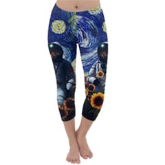 Starry Surreal Psychedelic Astronaut Space Capri Winter Leggings  by Pakjumat