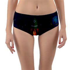 Rocket Halftone Astrology Astronaut Reversible Mid-waist Bikini Bottoms by Pakjumat