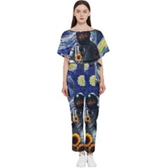 Starry Surreal Psychedelic Astronaut Space Batwing Lightweight Chiffon Jumpsuit by Pakjumat