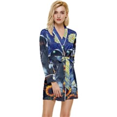 Starry Surreal Psychedelic Astronaut Space Long Sleeve Satin Robe