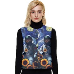 Starry Surreal Psychedelic Astronaut Space Women s Button Up Puffer Vest by Pakjumat