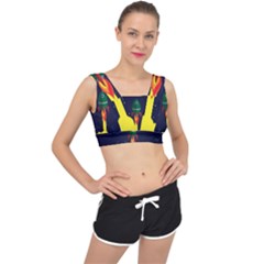 Rocket Halftone Astrology Astronaut V-back Sports Bra by Pakjumat