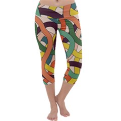 Snake Stripes Intertwined Abstract Capri Yoga Leggings by Pakjumat