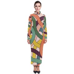 Snake Stripes Intertwined Abstract Turtleneck Maxi Dress by Pakjumat