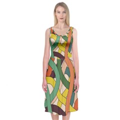 Snake Stripes Intertwined Abstract Midi Sleeveless Dress by Pakjumat