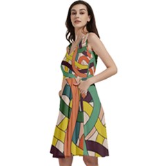 Snake Stripes Intertwined Abstract Sleeveless V-neck Skater Dress With Pockets by Pakjumat