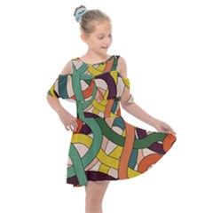 Snake Stripes Intertwined Abstract Kids  Shoulder Cutout Chiffon Dress by Pakjumat