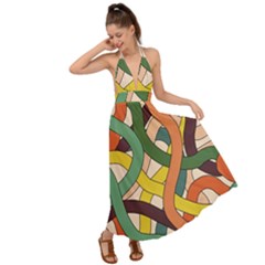 Snake Stripes Intertwined Abstract Backless Maxi Beach Dress by Pakjumat