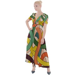 Snake Stripes Intertwined Abstract Button Up Short Sleeve Maxi Dress by Pakjumat