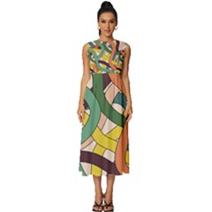 Snake Stripes Intertwined Abstract Sleeveless Round Neck Midi Dress by Pakjumat