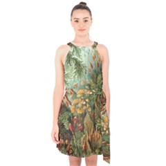 Moose Eurhynchium Haeckel Muscinae Halter Collar Waist Tie Chiffon Dress