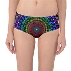 3d Psychedelic Shape Circle Dots Color Mid-waist Bikini Bottoms by Modalart