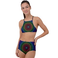 3d Psychedelic Shape Circle Dots Color Halter Tankini Set by Modalart