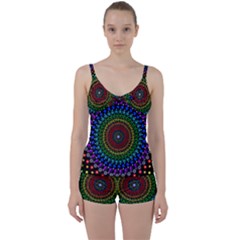 3d Psychedelic Shape Circle Dots Color Tie Front Two Piece Tankini by Modalart