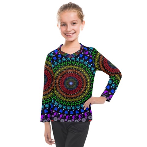 3d Psychedelic Shape Circle Dots Color Kids  Long Mesh T-shirt by Modalart