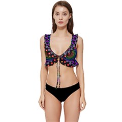 3d Psychedelic Shape Circle Dots Color Low Cut Ruffle Edge Bikini Top