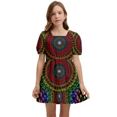 3d Psychedelic Shape Circle Dots Color Kids  Short Sleeve Dolly Dress by Modalart