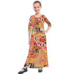 Fantasy Psychedelic Surrealism Trippy Kids  Quarter Sleeve Maxi Dress by Modalart