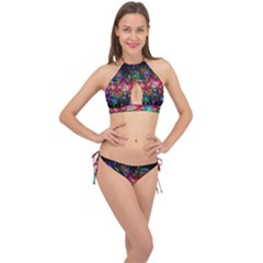 Psychedelic Bubbles Abstract Cross Front Halter Bikini Set