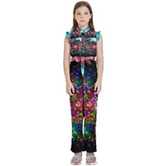 Psychedelic Bubbles Abstract Kids  Sleeveless Ruffle Edge Band Collar Chiffon One Piece