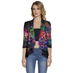 Psychedelic Bubbles Abstract Women s 3/4 Sleeve Ruffle Edge Open Front Jacket by Modalart