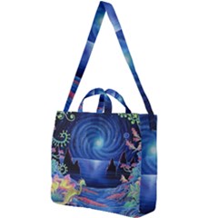 Psychedelic Mushrooms Psicodelia Dream Blue Square Shoulder Tote Bag by Modalart