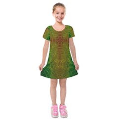 Psychedelic Screen Trippy Kids  Short Sleeve Velvet Dress by Modalart