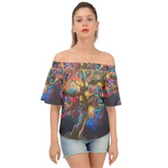 Psychedelic Tree Abstract Psicodelia Off Shoulder Short Sleeve Top by Modalart