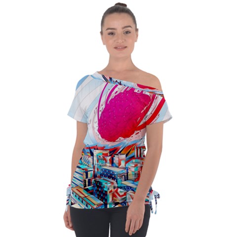 Artistic Psychedelic Art Off Shoulder Tie-up T-shirt by Modalart