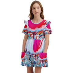 Artistic Psychedelic Art Kids  Frilly Sleeves Pocket Dress by Modalart