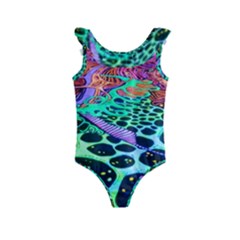 Psychedelic Blacklight Drawing Shapes Art Kids  Frill Swimsuit by Modalart