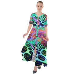 Psychedelic Blacklight Drawing Shapes Art Waist Tie Boho Maxi Dress by Modalart