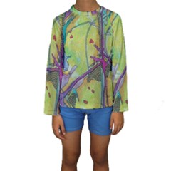 Green Peace Sign Psychedelic Trippy Kids  Long Sleeve Swimwear by Modalart