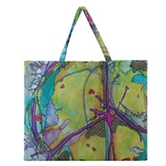 Green Peace Sign Psychedelic Trippy Zipper Large Tote Bag