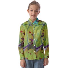 Green Peace Sign Psychedelic Trippy Kids  Long Sleeve Shirt