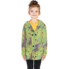 Green Peace Sign Psychedelic Trippy Kids  Double Breasted Button Coat by Modalart