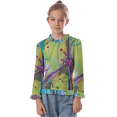 Green Peace Sign Psychedelic Trippy Kids  Frill Detail T-shirt