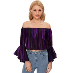 Stars Are Falling Electric Abstract Off Shoulder Flutter Bell Sleeve Top by Modalart