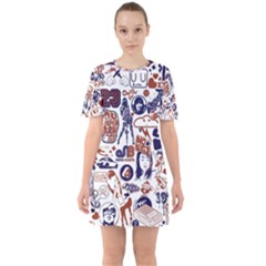 Artistic Psychedelic Doodle Sixties Short Sleeve Mini Dress