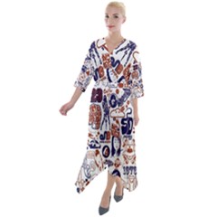 Artistic Psychedelic Doodle Quarter Sleeve Wrap Front Maxi Dress by Modalart