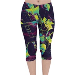 Artistic Psychedelic Abstract Velvet Capri Leggings  by Modalart