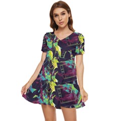 Artistic Psychedelic Abstract Tiered Short Sleeve Babydoll Dress by Modalart