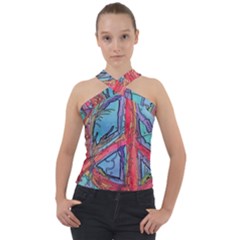 Hippie Peace Sign Psychedelic Trippy Cross Neck Velour Top by Modalart
