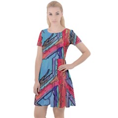 Hippie Peace Sign Psychedelic Trippy Cap Sleeve Velour Dress  by Modalart