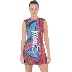 Hippie Peace Sign Psychedelic Trippy Lace Up Front Bodycon Dress by Modalart