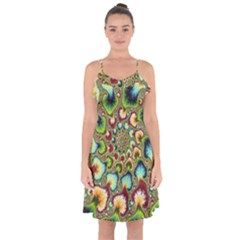 Colorful Psychedelic Fractal Trippy Ruffle Detail Chiffon Dress by Modalart