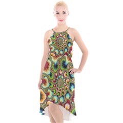 Colorful Psychedelic Fractal Trippy High-low Halter Chiffon Dress  by Modalart